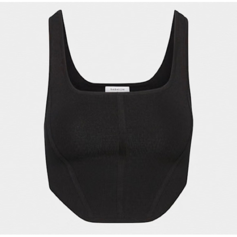 Aritzia Babaton Sculpt Knit Bustier Tank Black XS Cropped Square Neck Top